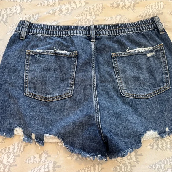 aerie Distressed Blue Denim Cutoff Shorts - Picture 3 of 3